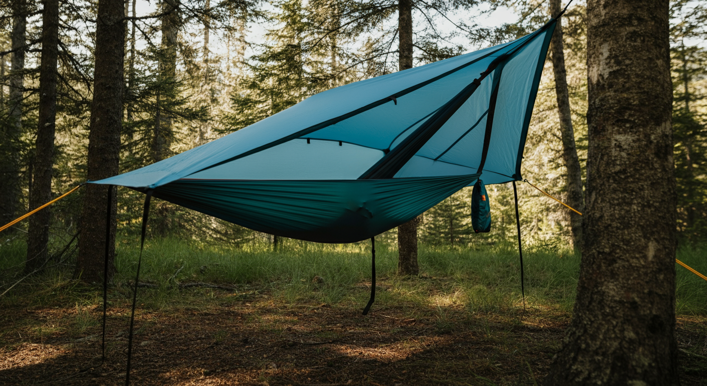 Nubé shelter prominently displayed in both aerial and ground modes